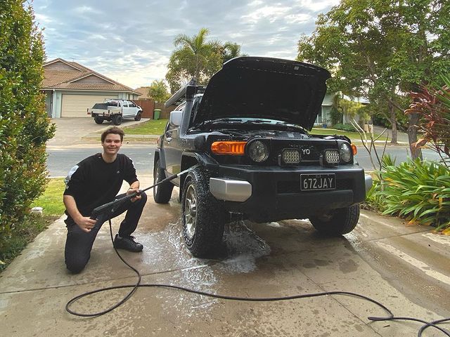 Nothing better than a nice soapy bath for the cruiser! 🚗🌳 Cleaning is made super easy with the ryobiau pressure washer!! 🧽🫧