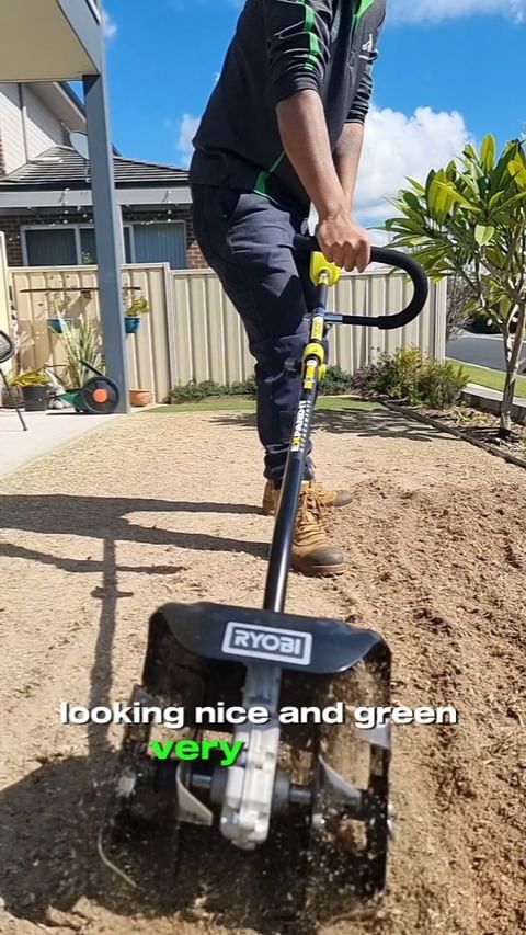 The ryobiau  36V Cultivator helping me DIY my "grow a lawn from scratch" project. Go check it out at your local Bunnings, Online, or through Click and Collect #ryobiau #diy #lawncare
.
.
.
#gardening #lawn #ryobination #obsessivelawnie