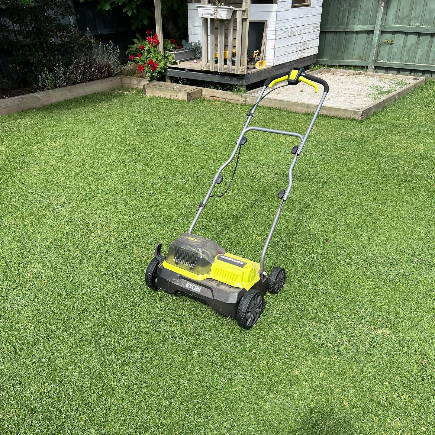Haven’t had much time for the lawn this month. Few unexpected trips away.
Managed to get out yesterday for a mow, it was long!!

Gave it a tickle with the ryobiau scarifier to clean it up a bit.

Lowered the masport_ltd cylinder mower down 2.5mm also to reset it a little.
Hopefully that keeps me safe with another few days away expected this week.

For all the neglect and punishment, it’s still not looking too bad!

#backlawn #backyard #kikuyulawn #kikuyugrass #lawnrenovation #lawnleveling #lawnmower #manualmower #lawnmowing #lawncare #lawn #grass #enjoythemow #lawnobsession #lawnedging #mowjob #lawnporn #masportcleveland #masportmowers #masportmowersau #masportolympic #lawnporn #cylindermower #reelmower #reelmower #ryobimade